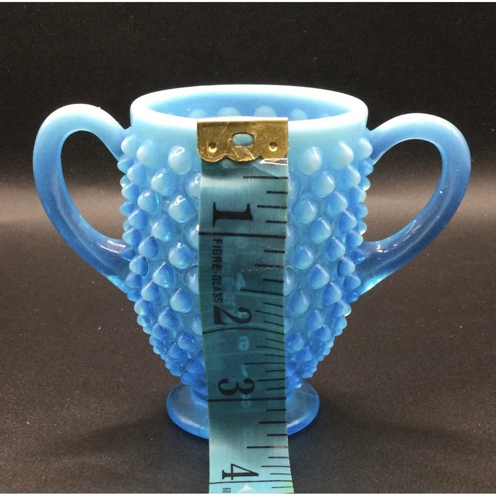 Fenton Blue Opalescent Art Glass Hobnail Sugar Bowl  3.25